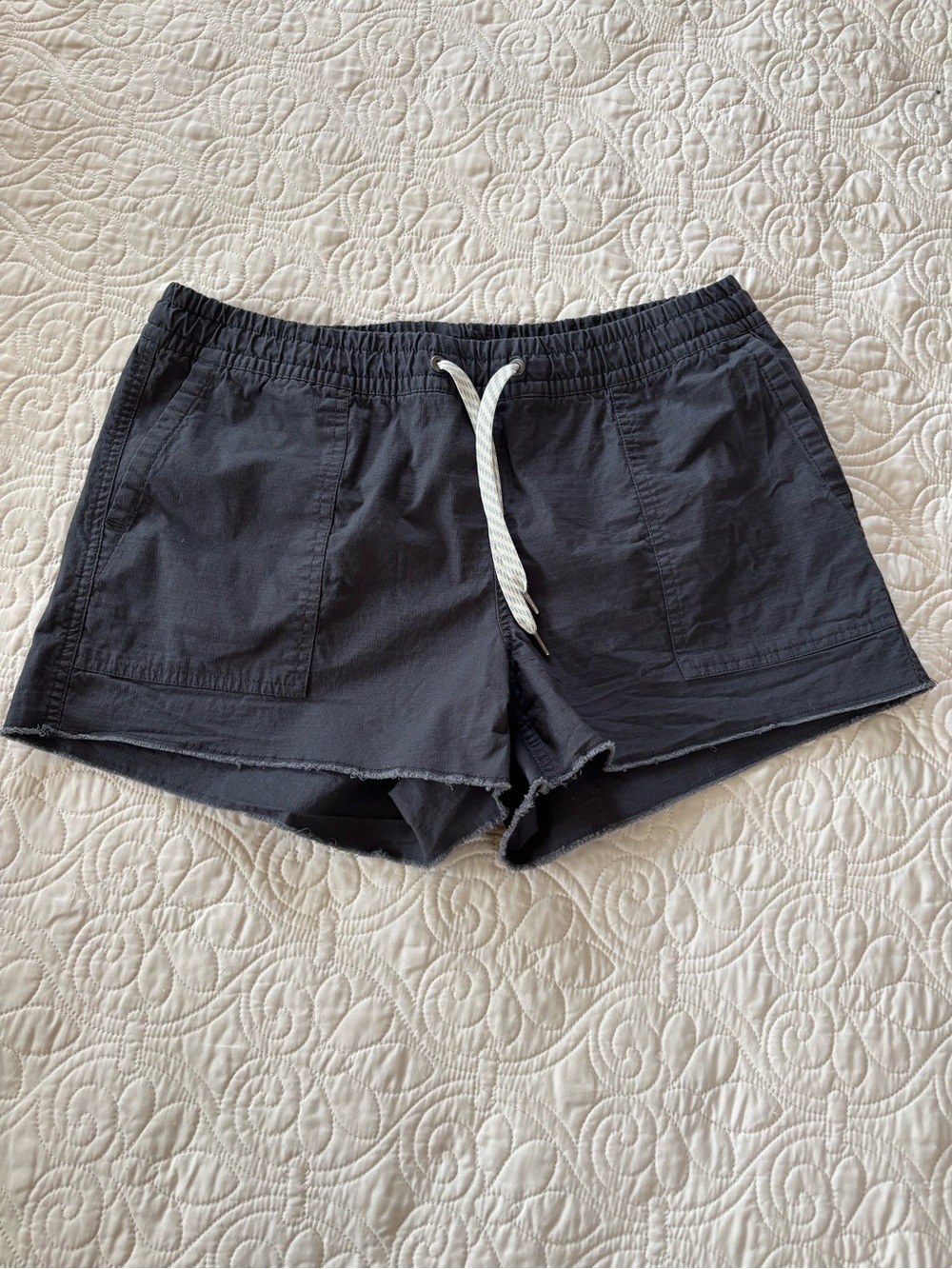 Vuori Vintage Ripstop Shorts with Frayed Hem in Charcoal Gray